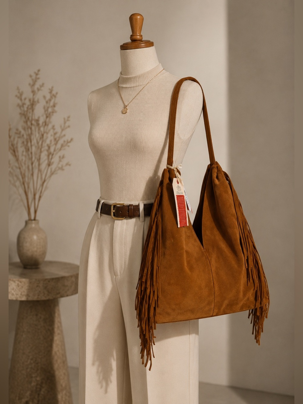 Divina Firenze Italian Suede Fringe Hobo Bag – Cognac 🤎✨ 🔥BNWT🔥 - Picture 1 of 12